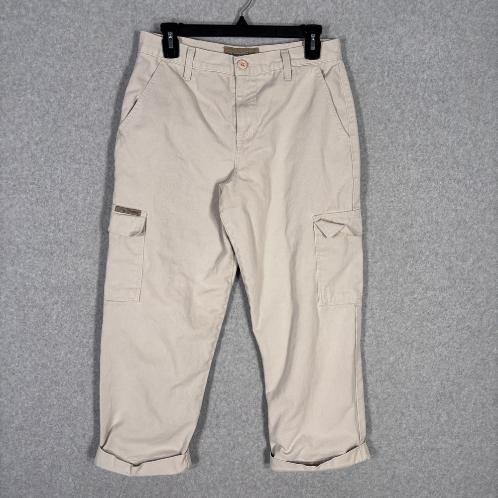 Vintage Y2K 90s LEI Cargo Capri‎ Pants Size 7 Cream 100% Cotton GORP Academia